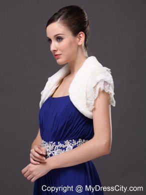 High Quality Faux Fur Special Occasion / Jacket In Ivory With Lace Edge